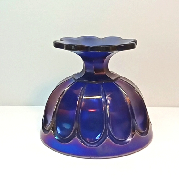☀️ Vintage Northwood cobalt blue carnival glass pedestal bowl. - Picture 6 of 9